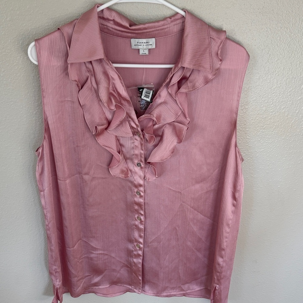 Tahari ASL Pink Ruffle Blouse -149sku